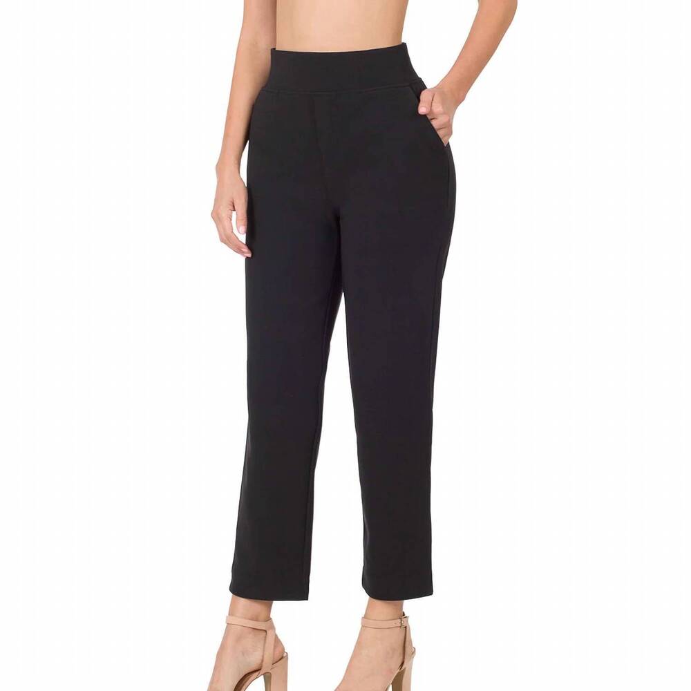 NEW ZENANA classic stretch pull on ankle pants in black